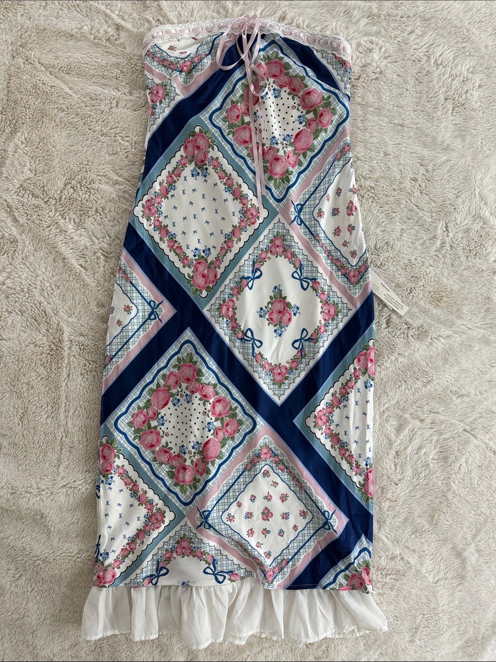 For Love & Lemons Floral Tie-Shoulder Dress in Pink, Blue, White